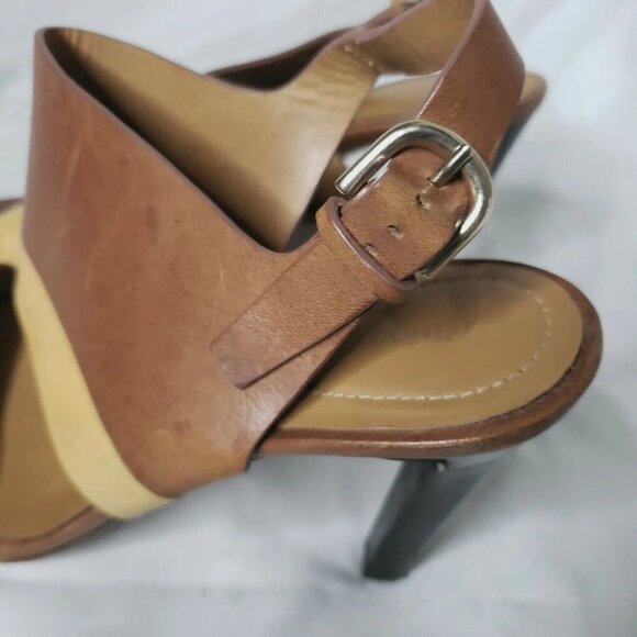 CHLOE Women's Brown & Camel Leather Ankle Strap Buckle Sandal Heels Size 6/37 - Picture 14 of 16